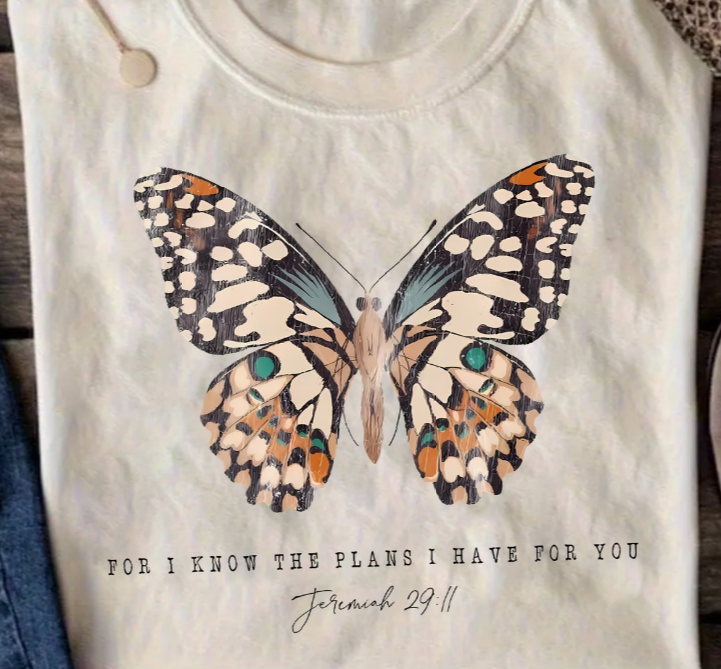 For I Know the Plans I Have for You Butterfly Graphic Tee – Jeremiah 29:11